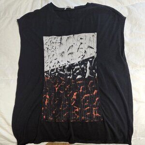 Helmut Lang Men's M black sleeveless tank muscle shirt tee silk appliqued design